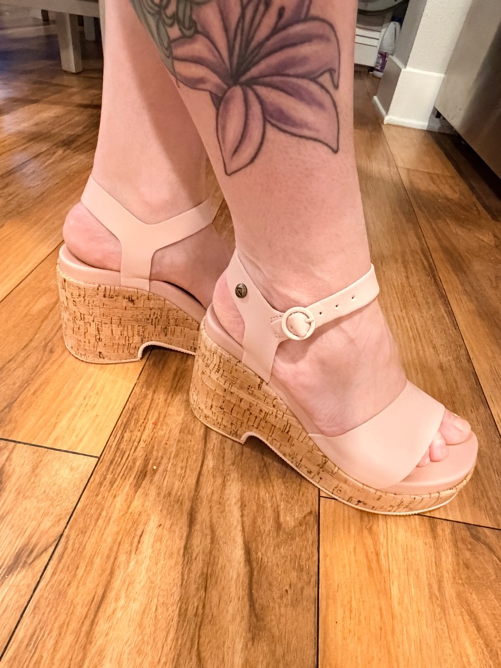 Reef Blush Pink Cork Wedge Sandals with Ankle Strap - Picture 9 of 9